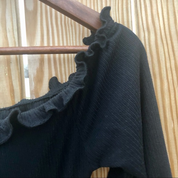rue21 Bodysuit Black Ruffled Sz.Small Ribbed - Picture 2 of 10
